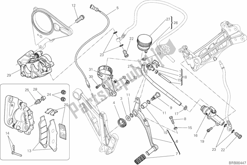 All parts for the Rear Braking System of the Ducati Diavel Carbon 1200 2012